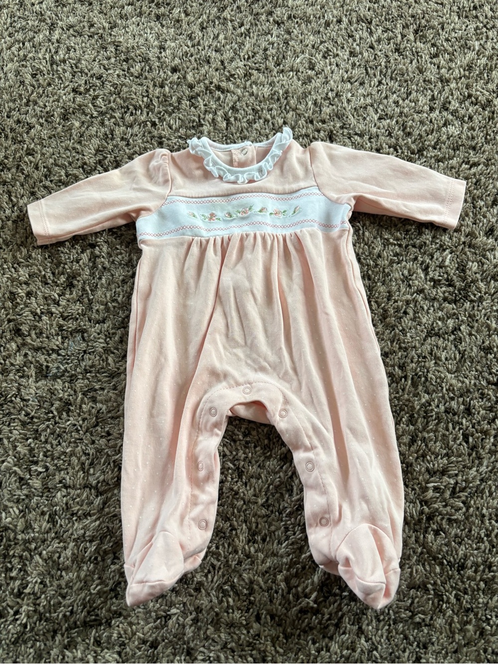 Little Me 3 months Pink Ruffle Collar Baby One-Piece Romper